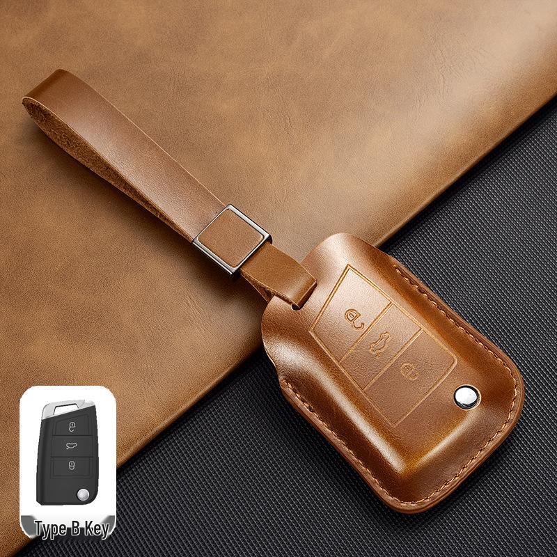 Leather Key Case for Volkswagen Models: T-Cross, Lavida, Lamando, Bora, Tiguan, Sagitar, Polo, Magotan, Passat, Tharu