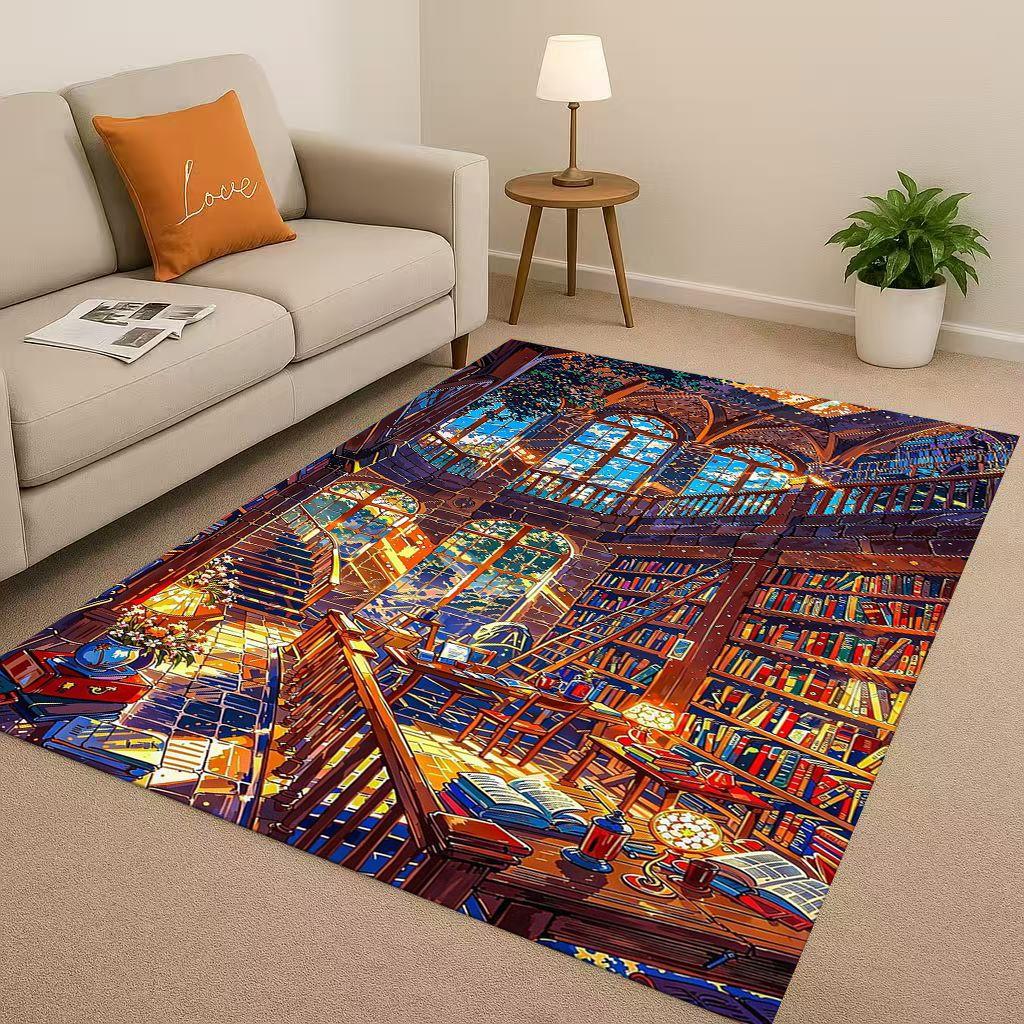 HD Magic Book Library Bookshelf Living Room Non Slip Area Rug Soft Carpet for Bedroom Sofa , Easy Clean Home Doormat Playmat