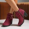 Herbst Dicke Absatzstiefel Damen Weinrot Kurz Mode Spitz Damenstiefel