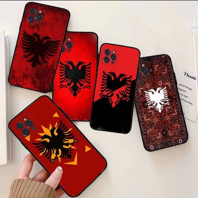 Albanien Albaner Flagga Telefonfodral För Iphone 16 15 17 13 14 12 11 Pro Max Plus Svart Skal Fodral