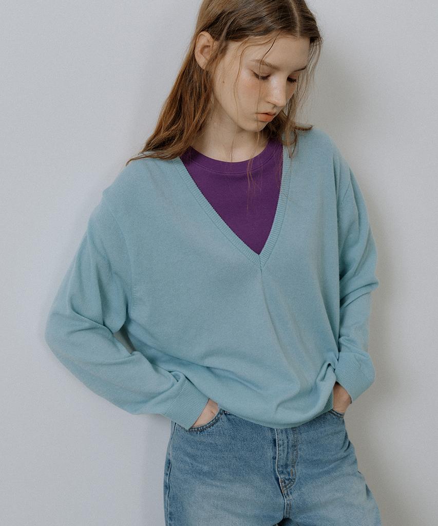 Peulibeo07 Fine Wool Deep V-Neck Knit [Frsp05Nt05]_Sky Blue