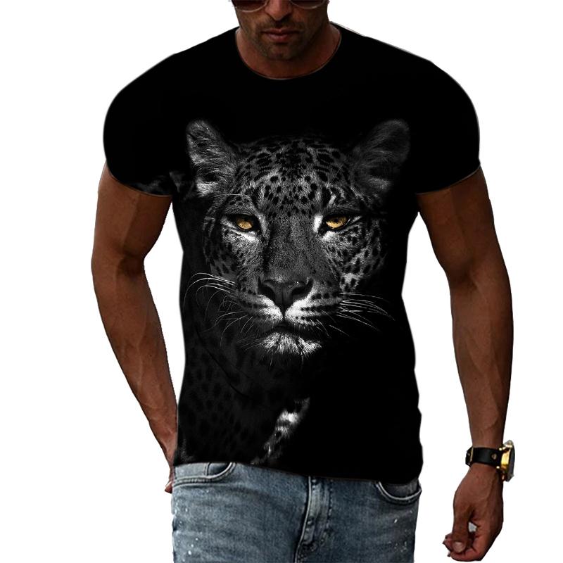 Fashion Handsome Animal Tiger Print Men T-shirt Summer Trend Casual Personality Hip Hop Street Style O-neck Short Sleeve T-shirt