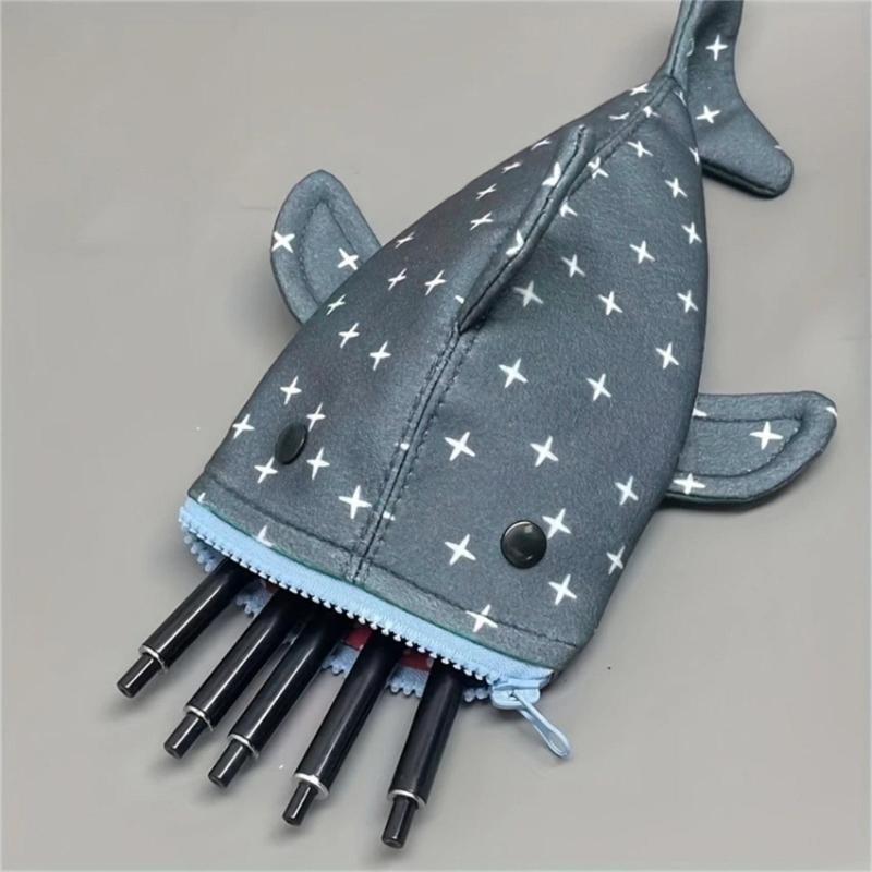 Shark Shape Pencil Case Canvas Pen Pouches Pencil Storage Bag Travel Makeup Organiser Bag For School Office Supplies
