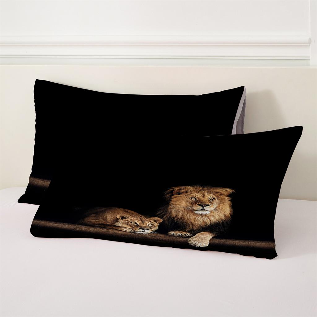 Black Lion Pattern 3D Printed Quilt Cover Set Wild Animals Theme Bedding Set For Kids Teens Adults Soft Quilt Cover Pillowcases