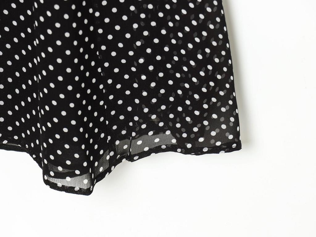 European Style Polka Dot Midi Dress with Bow - Spring 2026 Women's Fashion