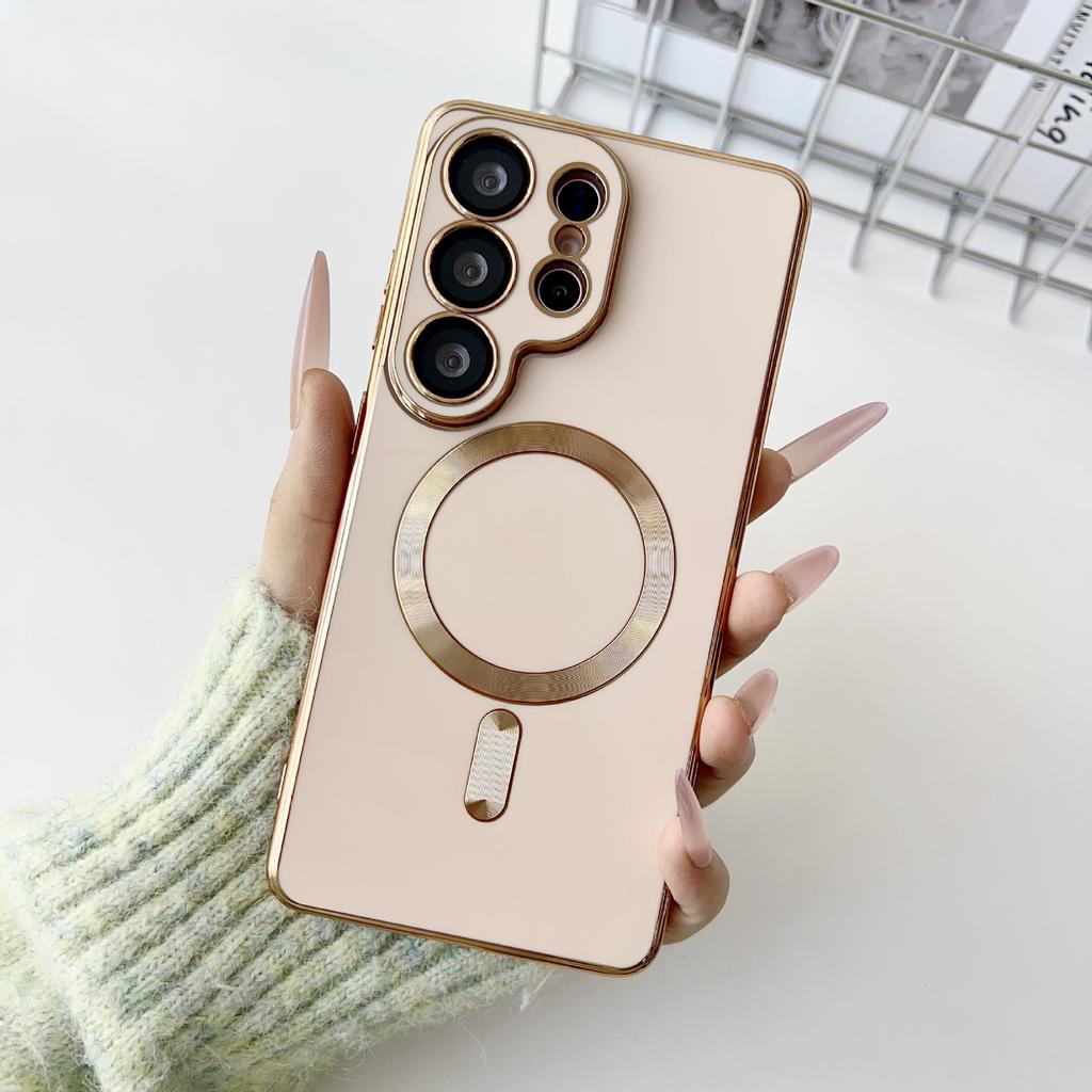 Applicable to Samsung S26Ultra mobile phone case solid color electroplating magnetic suction S25plus anti-drop S24 advanced sense protective case