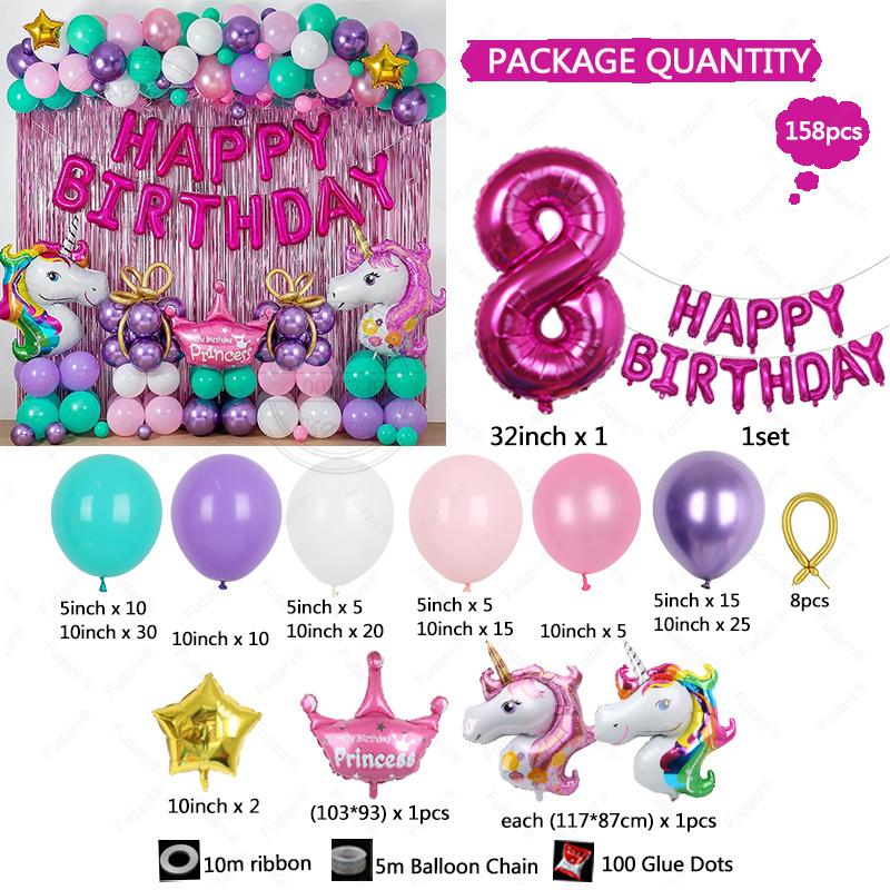 New Unicorn Themed Balloon Party Set Birthday Party Baby Shower Arrangement Aluminum Film Column Digital Latex Balloon Arrangeme