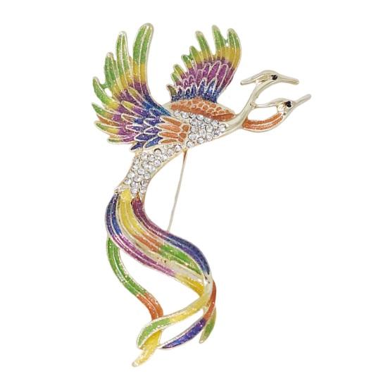 Women Brooch Phoenix Shape Retro Anti-slip Chinese Style Enamel Rhinestone Bag Coat Collar Hat