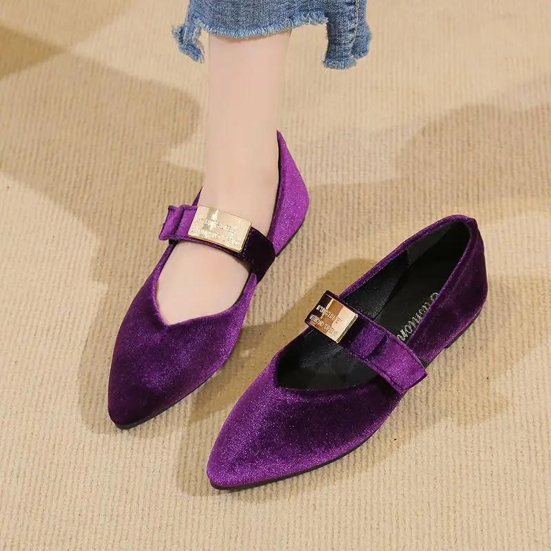 Fashion Ladies Footwear Purple One-line Buckle Office Pointed Toe Spring Summer 2025 Slip On Shoe With Discount Non Women's Flat Shoes