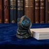 Fantasy Creature Figurine Mysterious Hooded Black Cat Resin Figurine, Gothic Wizard Statue with Big Eyes, Witch Themed Decoration Mini Desktop