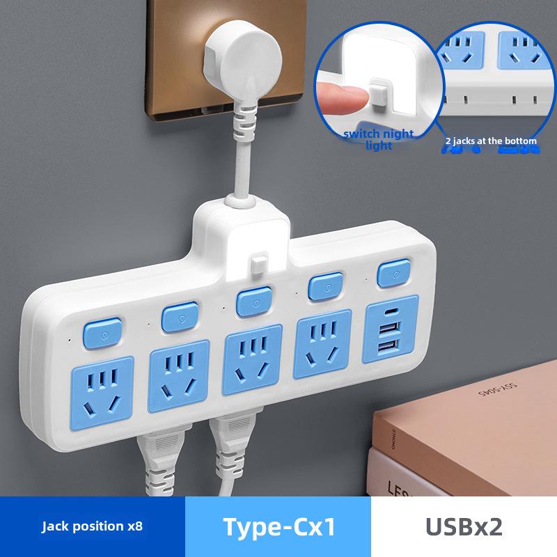 Multifunction USB Nightlight Power Strip with Wireless Multi-Switch and One-to-Many Conversion Sockets.