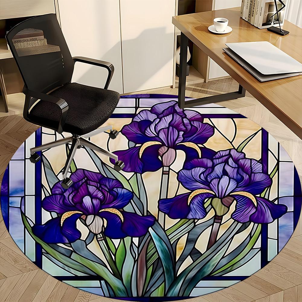 1pc Iris StainedGlass Office Round Area Rug, Under Office Chairs Bedroom Living Room Home Decor, Room Deco