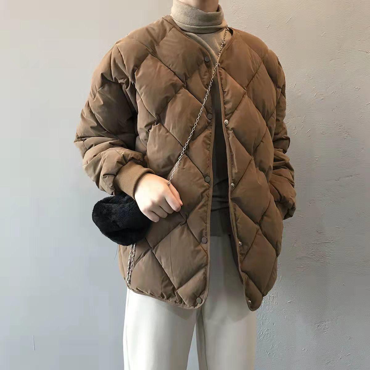 

Women s Retro Diamond Pattern Cotton Jacket - Fashionable, Simple, Loose Fit, Casual Winter Outerwear M 95-105 jin кофейный