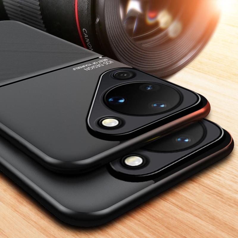 For Huawei Pura 90 Shockproof Case Magnetic Car Holder Leather Silicone Case Huawei Pura 90 Pro Max Coques Huawei Pura 70 80