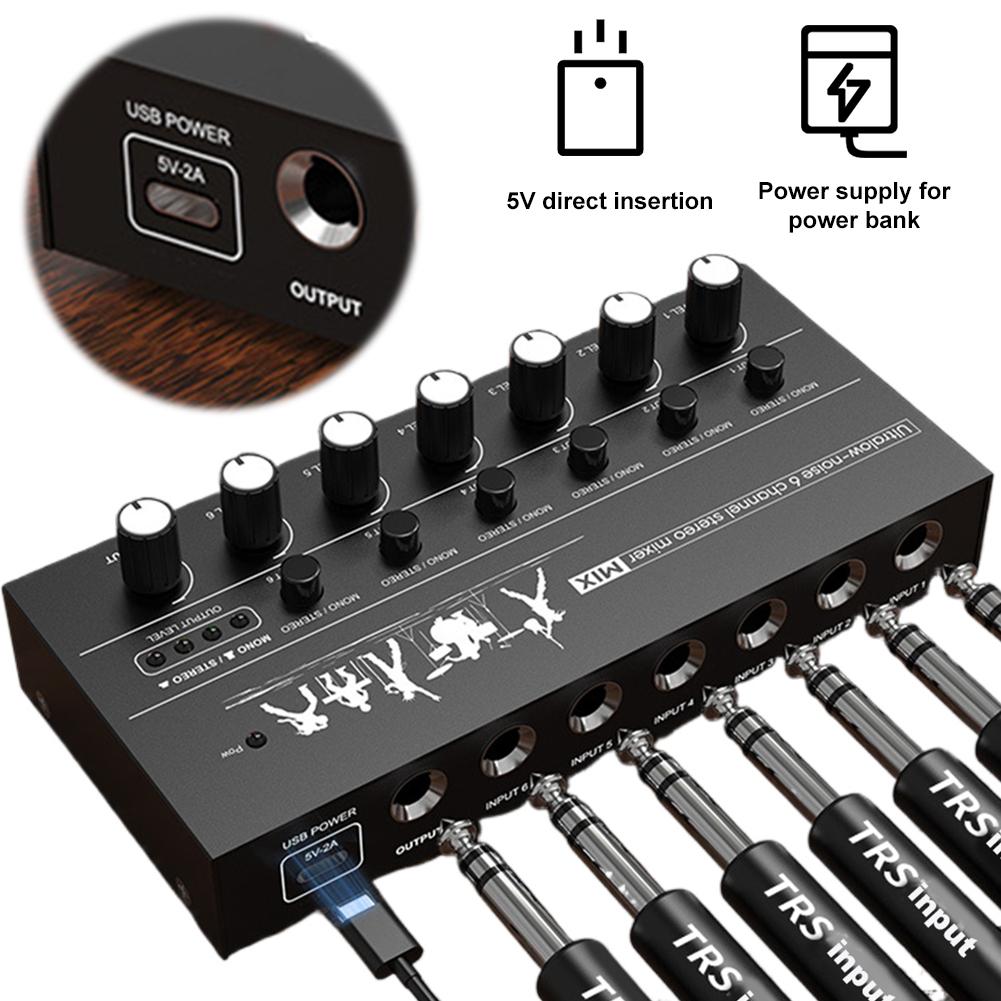 6-Channel Mini Audio Mixer Ultra Low Noise Line Mixer Easy Operation Sound Mixer for Guitars Bass Keyboards and Stage Mixing Australia