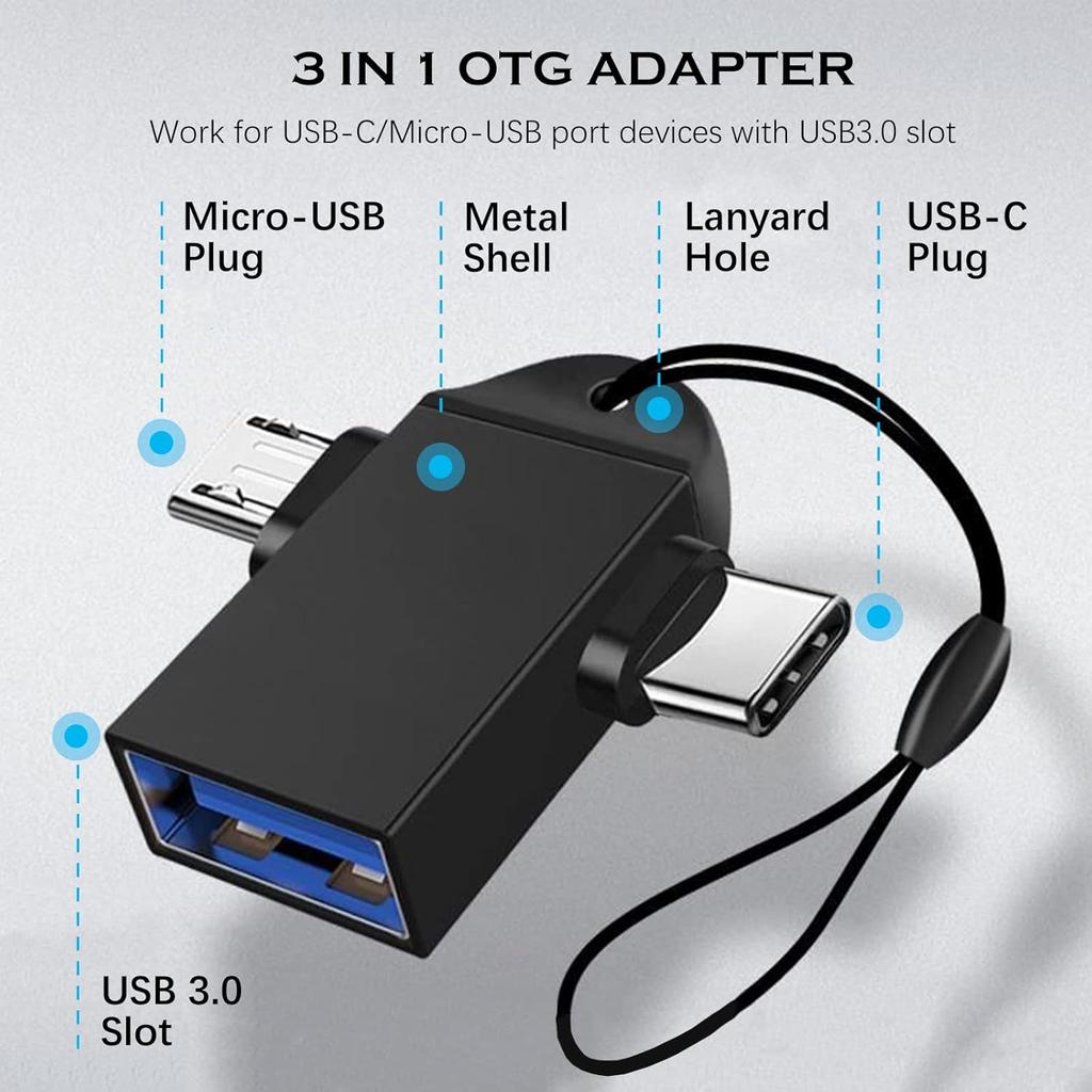 [ 3 Packs] USB C & Micro USB To USB 3.0 OTG Adapter, USB C To A Male To Female Adapter Compatible with MacBook 2018 2017 2016, Samsung Galaxy Note 8,