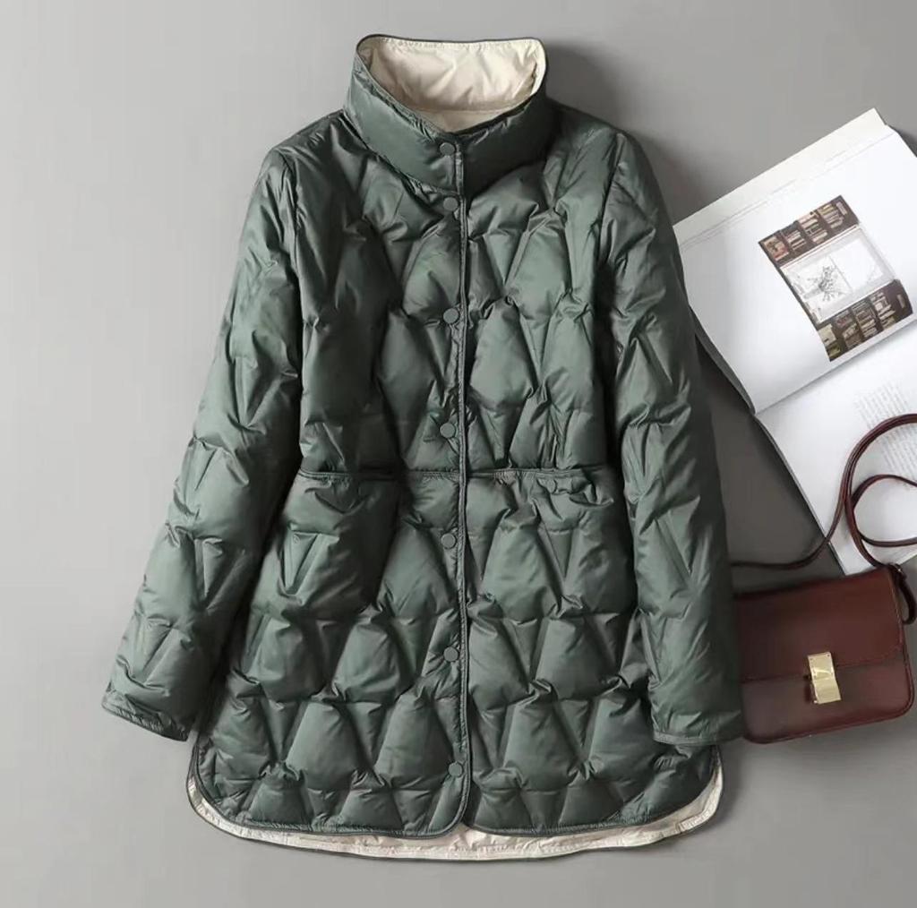 Autunno Inverno Donna Ultraleggero Piumino Lungo Piumino D'Anatra Bianca Femminile Monopetto Double Face