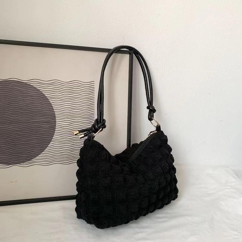 Small Fresh Bubble Bag Women's Soft Pleated Armpit Bag Girl Fashion Trendy Shoulder Bag Simple Handbag