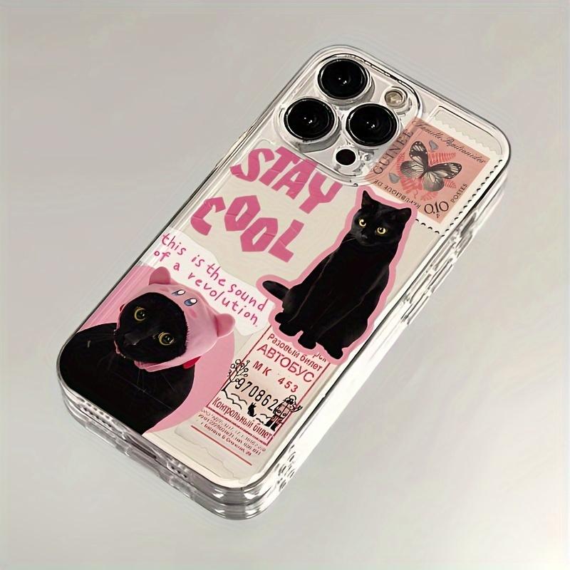 

One transparent TPU creative pink newspaper black cat design For iPhone 17 Pro Max 16 15 14 13 12 Plus 11 17 air Case Cover For iPhone 12