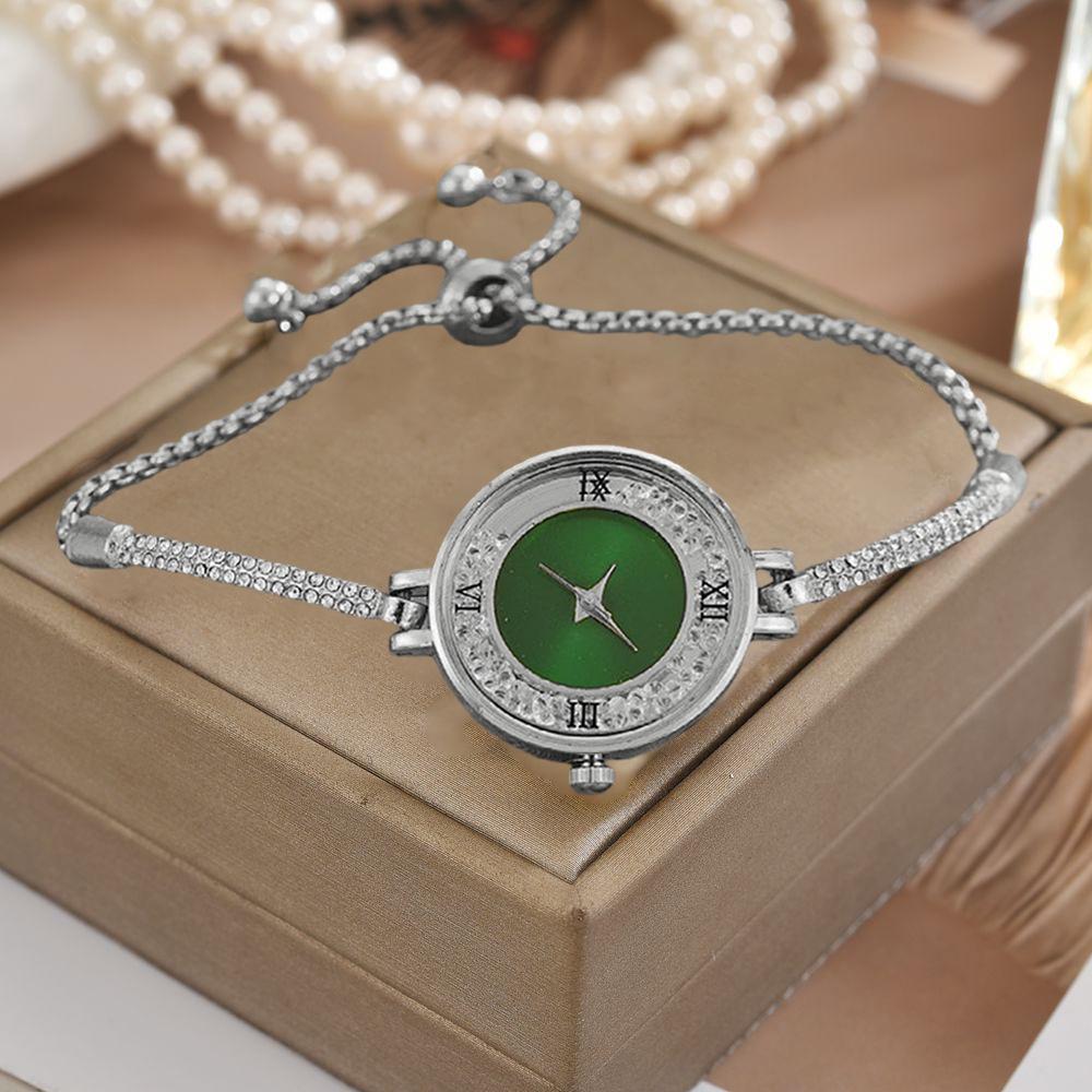 Elegant Petite Quicksand Water Diamond Bracelet Watch with Bangle, Perfect for College Students