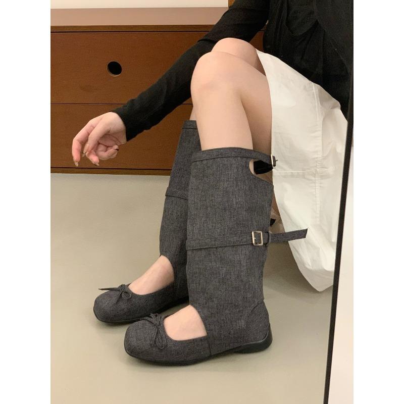 

Ballet style retro bow cool boots women s summer new fashion round head hollow Mary Jane boots 40