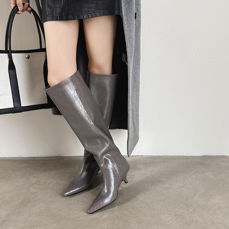 Korean version of fashion high-end high boots 2025 autumn new pointed stiletto sleeve one-pedal fashion boots women