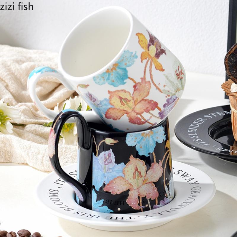 Flower Ceramic Coffee Cup and Dish Set Gift Box Water Cups Breakfast Cup Milk Mug Juice Mug Afternoon Tea Cups Coffee Mugs