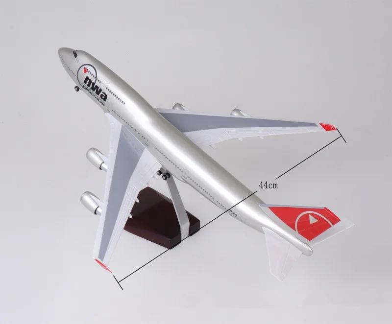 New 1:150 Scale Airplane Model American Northwest 747 Plane Model with LED Light(Touch or Sound Control) for Decoration or Gift