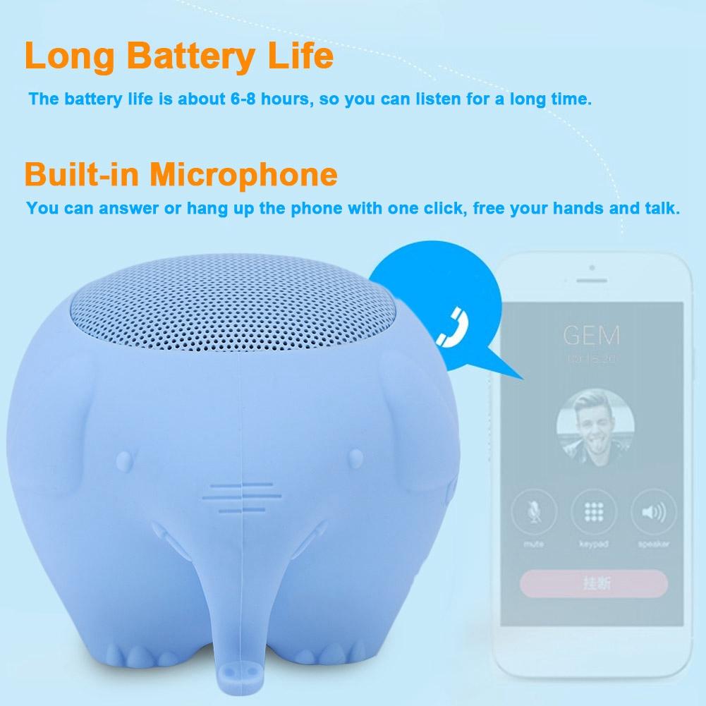 Cute Pet Elephant Shaped Portable Wireless Bluetooth 5.0 Speaker 400mAh Stereo with MIC (Blue)