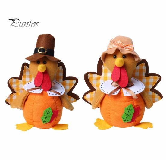 Stuffed Fabric Turkey Thanksgiving Plush Doll, Animal Figurine, Autumn Fall Fireplace Accents Harvest Tabletop Decoration for Home Desktop Tired Tray