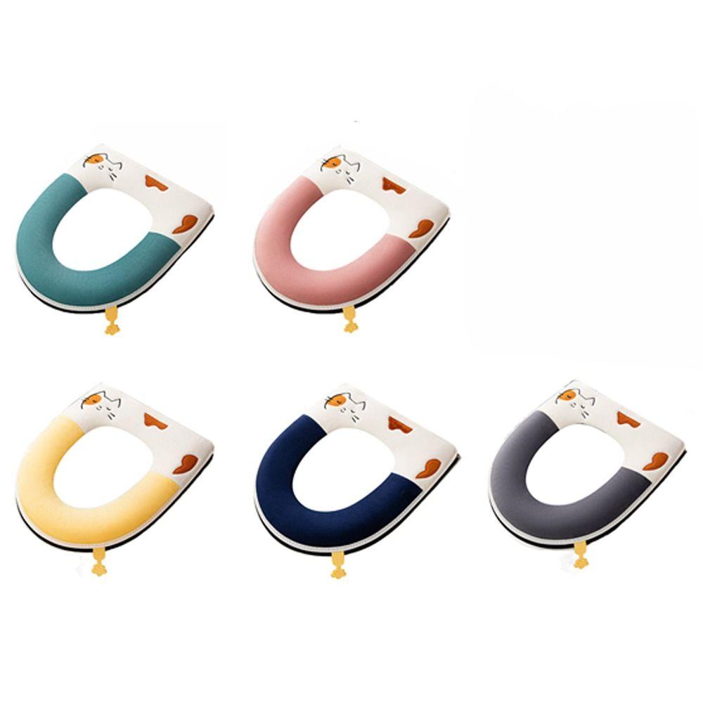 Handle Toilet Seat Cushion With Zipper Closestool Mat Reusable Plush Toilet Seat Cover  Lavatory