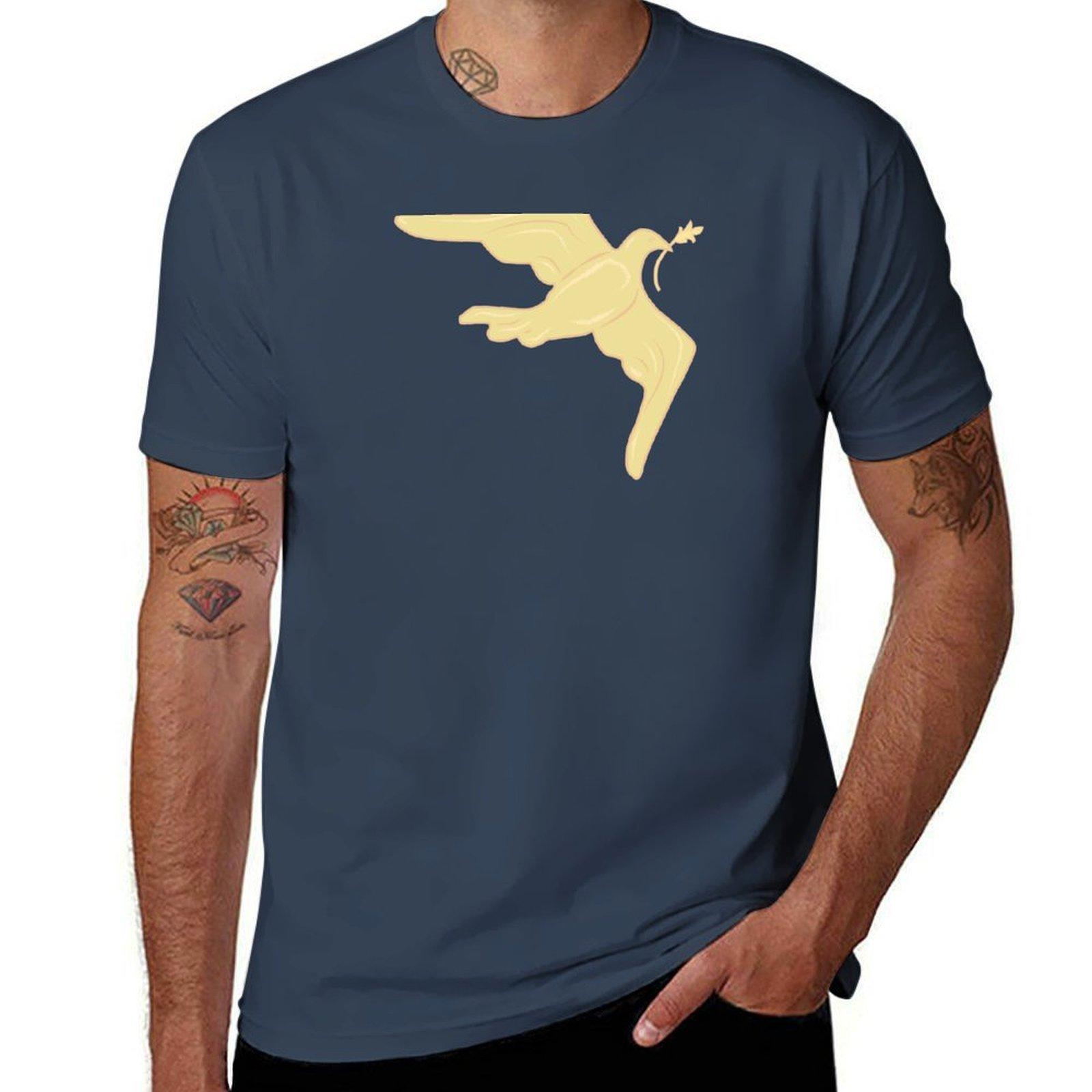 Golden Hand Drawn Inauguration Peace Dove TShirt Work Wear Simple Tee Shirt S