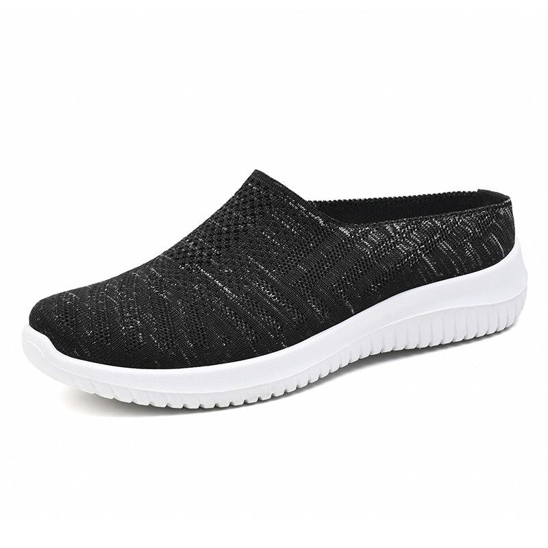 Shoes Women's Summer Slippers Women's Large Size Cloth Shoes Breathable Fly-woven Shoes Soft Sole Lightweight Single Shoes One Pedal Casual Shoes
