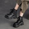 Genuine Leather Thick Soled Ankle Boots Retro Round Toe Side Zipper Women's Short Boots