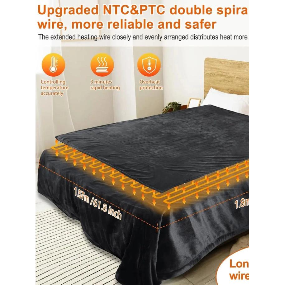 150X180Cm Heated Blanket-Electric Blanket,Soft Heated Throw Blanket With 6 Heating Levels & 4 Hours Auto-Off