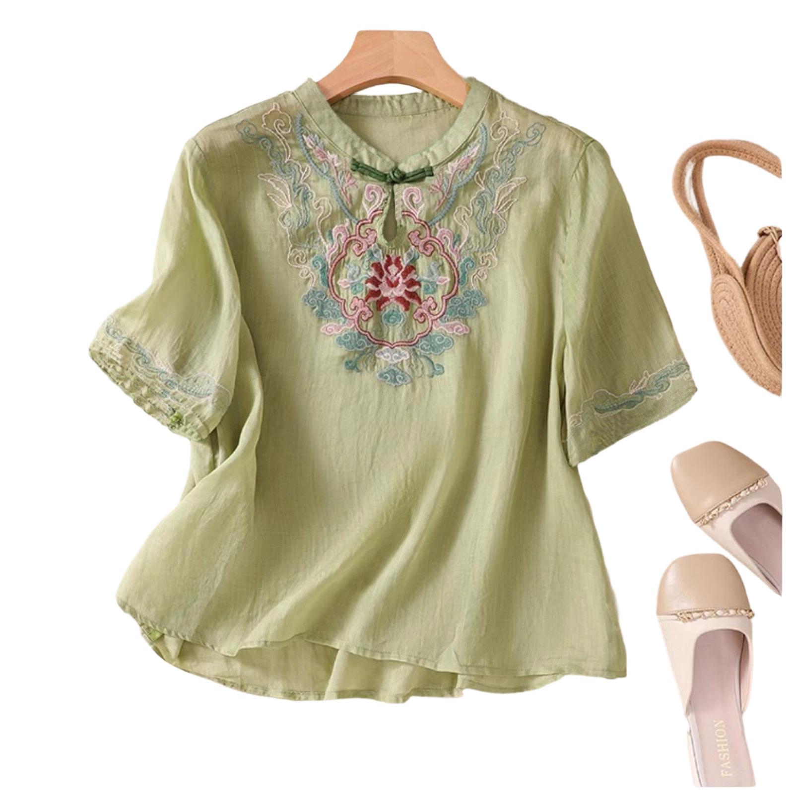 Женская Мода Цвет Свободный Повседневный Круглый Вырез Хлопок Лен Топ L