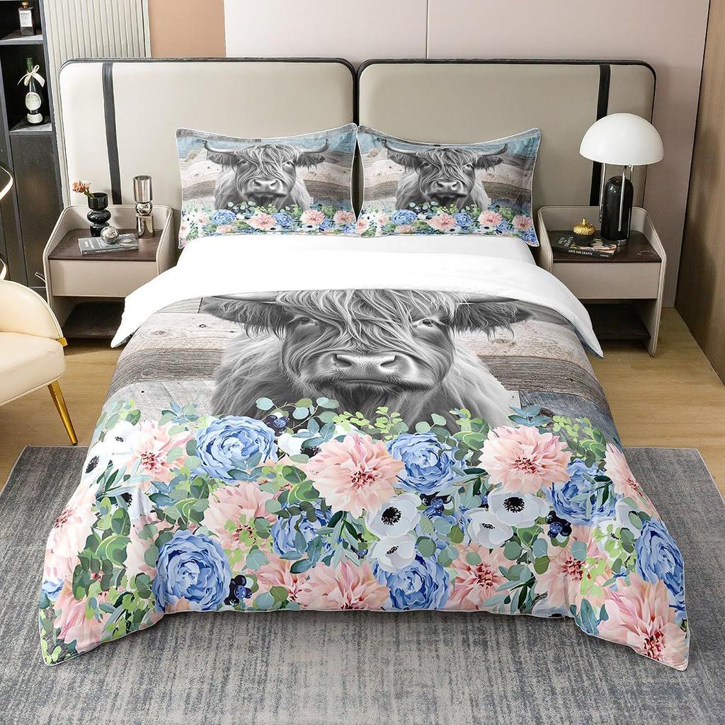 Highland Cattle Digital Printing Quilt Cover Bedding Set Quilt Cover Animal Three-Piece Set