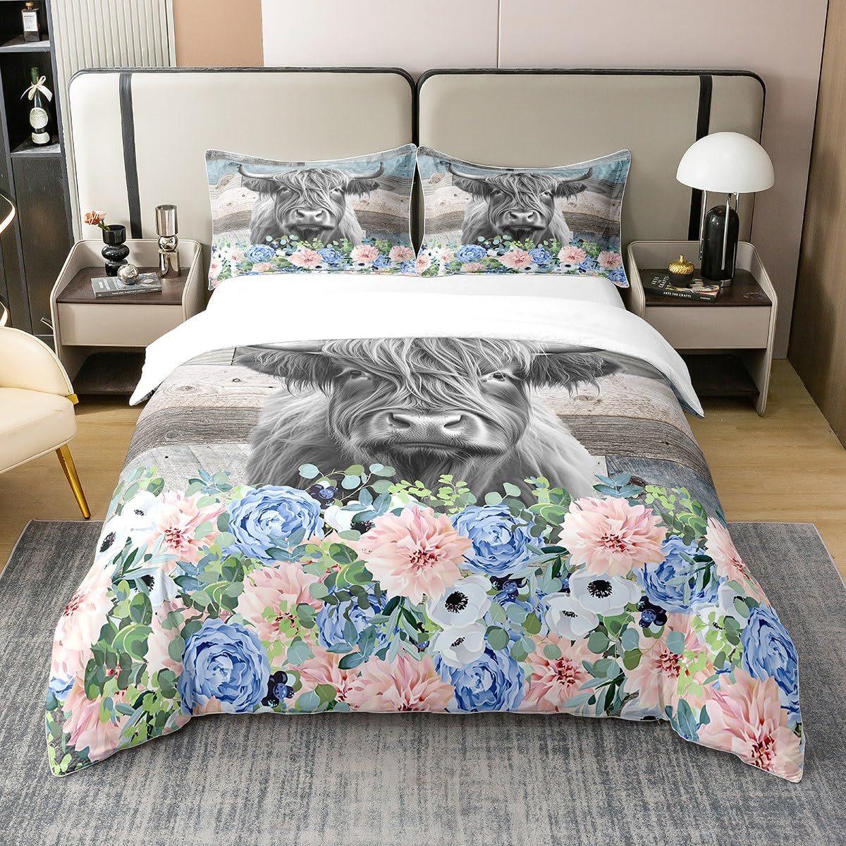 

Highland Cow Digital Printing Quilt Cover Bedding Set Quilt Cover European And American Animal Three-Piece Set Germany 200 * 220