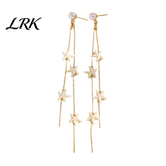 Coastal Earrings 1 Pair Women Earrings, Long Tassel Shell Conch Starfish Design Face Slimming Drop Imitation Pearls for Beach Vacation Jewelry B