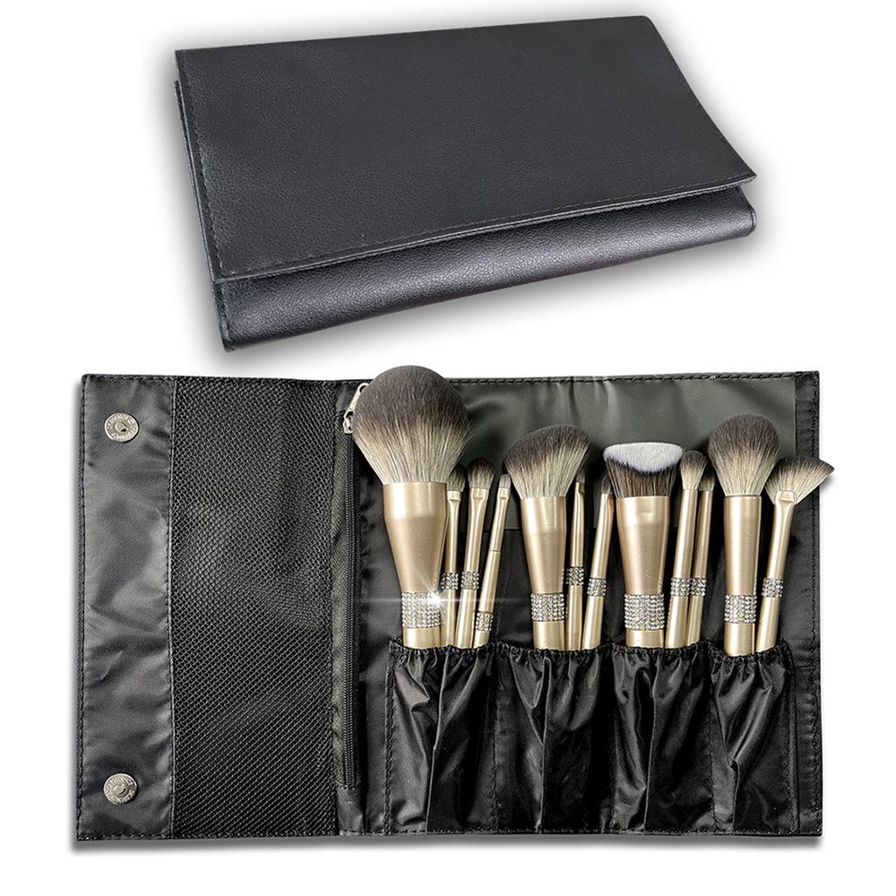 Set di 12 Pennelli da Trucco Color Oro Champagne con Setole Morbide per Ombretto, Cipria, Fondotinta e Correttore.
