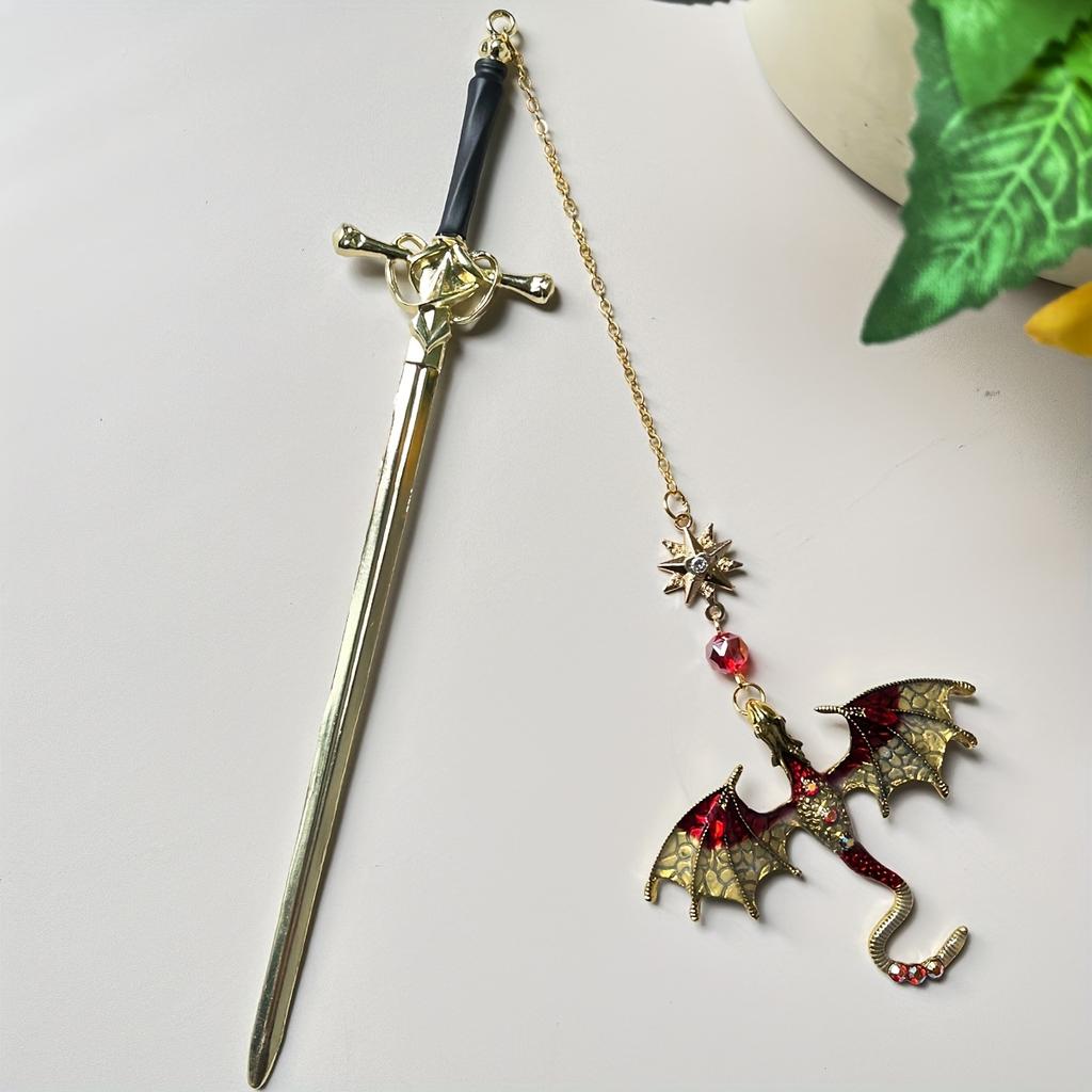 1Pc Dragon Sword Fantasy Bookmark,Gift for Readers Book Lover,Birthday Gift,Silver/Gold,Bookmark,Unique Gift,For Women Men Bookish