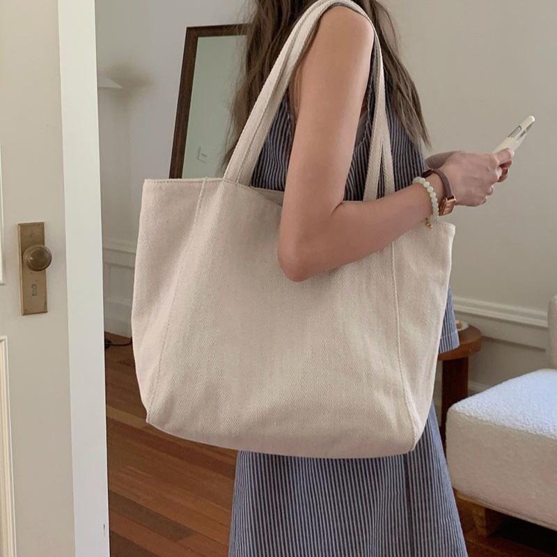 2026 Women New Large Capacity Tote Bag Korean Style Twill Canvas Bag Fashi Female Lightweight Commute Casual Shoulder Bags