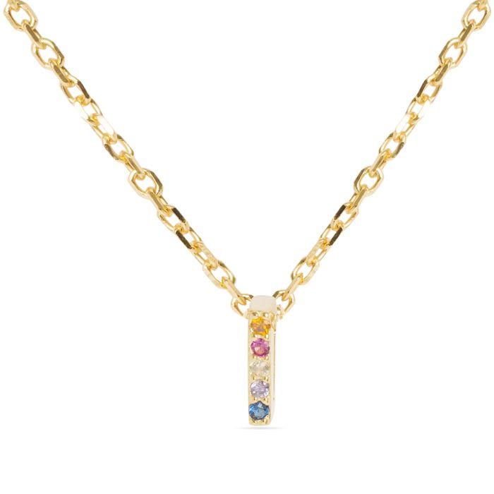 Collier - Luxenter - Alphabet I - Argent 925 - Zircons Multicolores - Or Jaune 18K