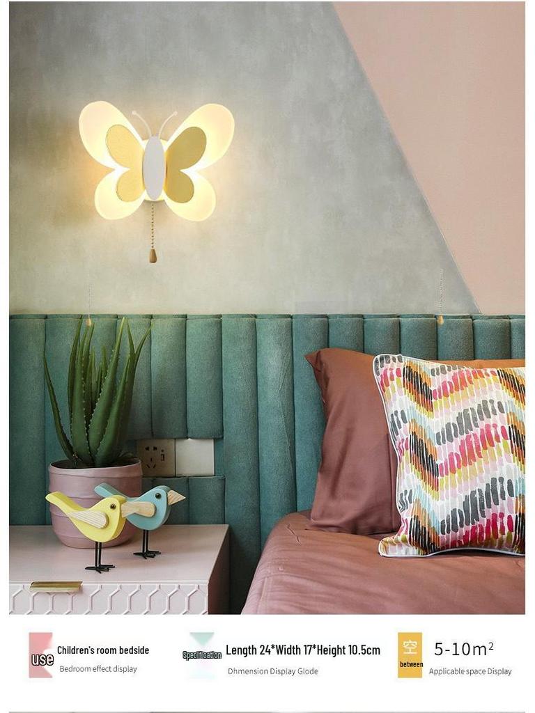 Nordic Creative Butterfly LED Wall Light for Children's Room - Modern Bedroom Bedside or Background Lighting