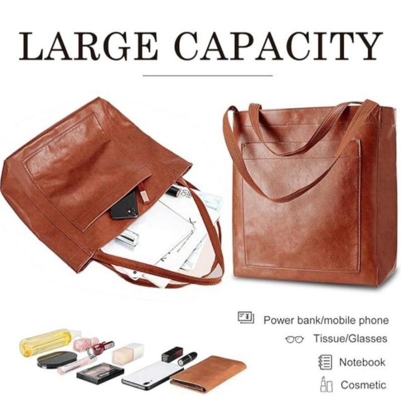 Women's leather portable shoulder retro oil wax leather bag large capacity fashion new tote bag store