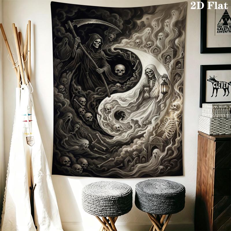 Death Wall Tapestry Aesthetic Wall Hanging Printed Fabric Blanket Decorative Tapestries for Bedroom Living Room Home Decor