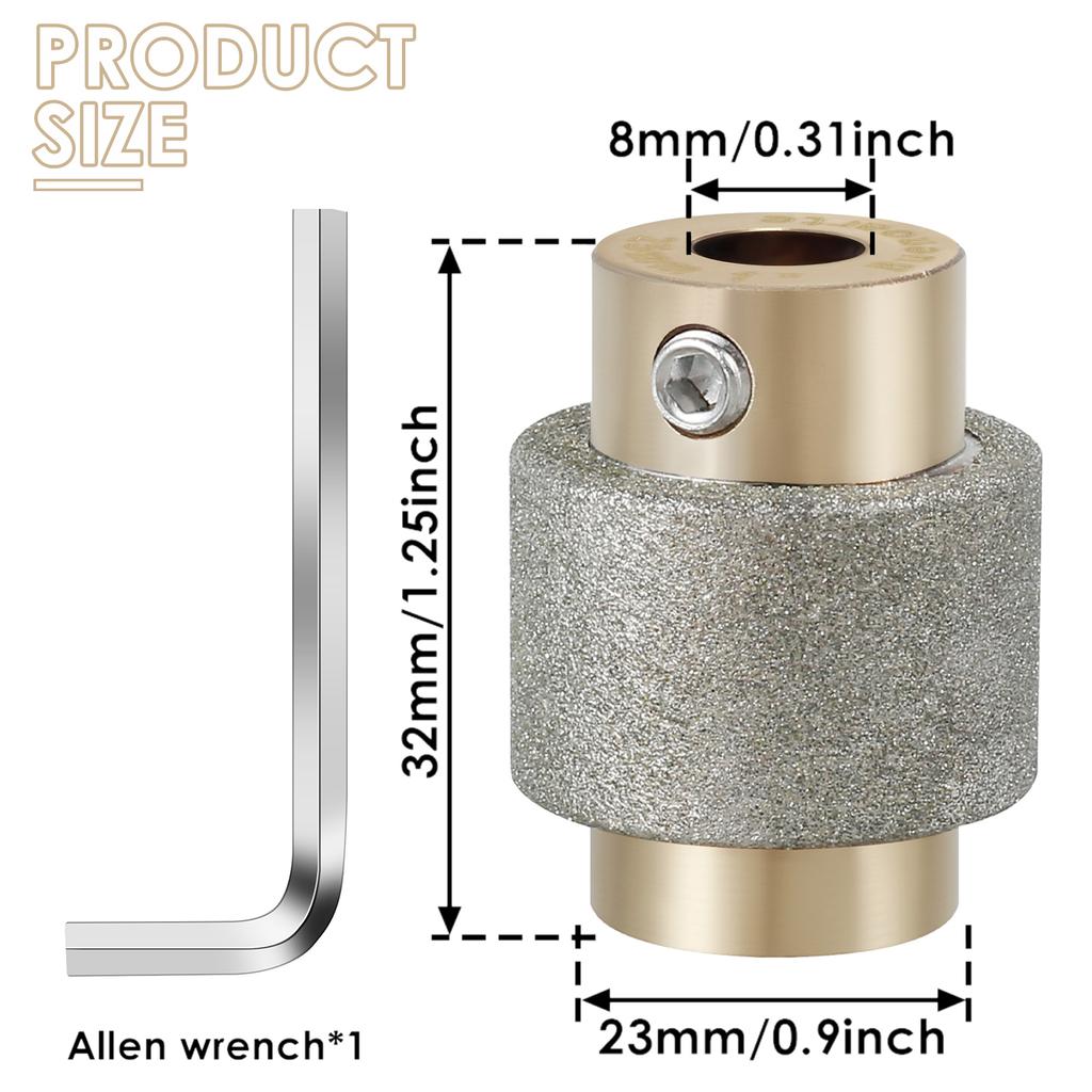 Glass Grinder Bits 1 3/4 1/4 Inch Standard Diamond Grinder Bit Head Tool Set with Hex Wrench Durable Easy To Use Grinding Tools