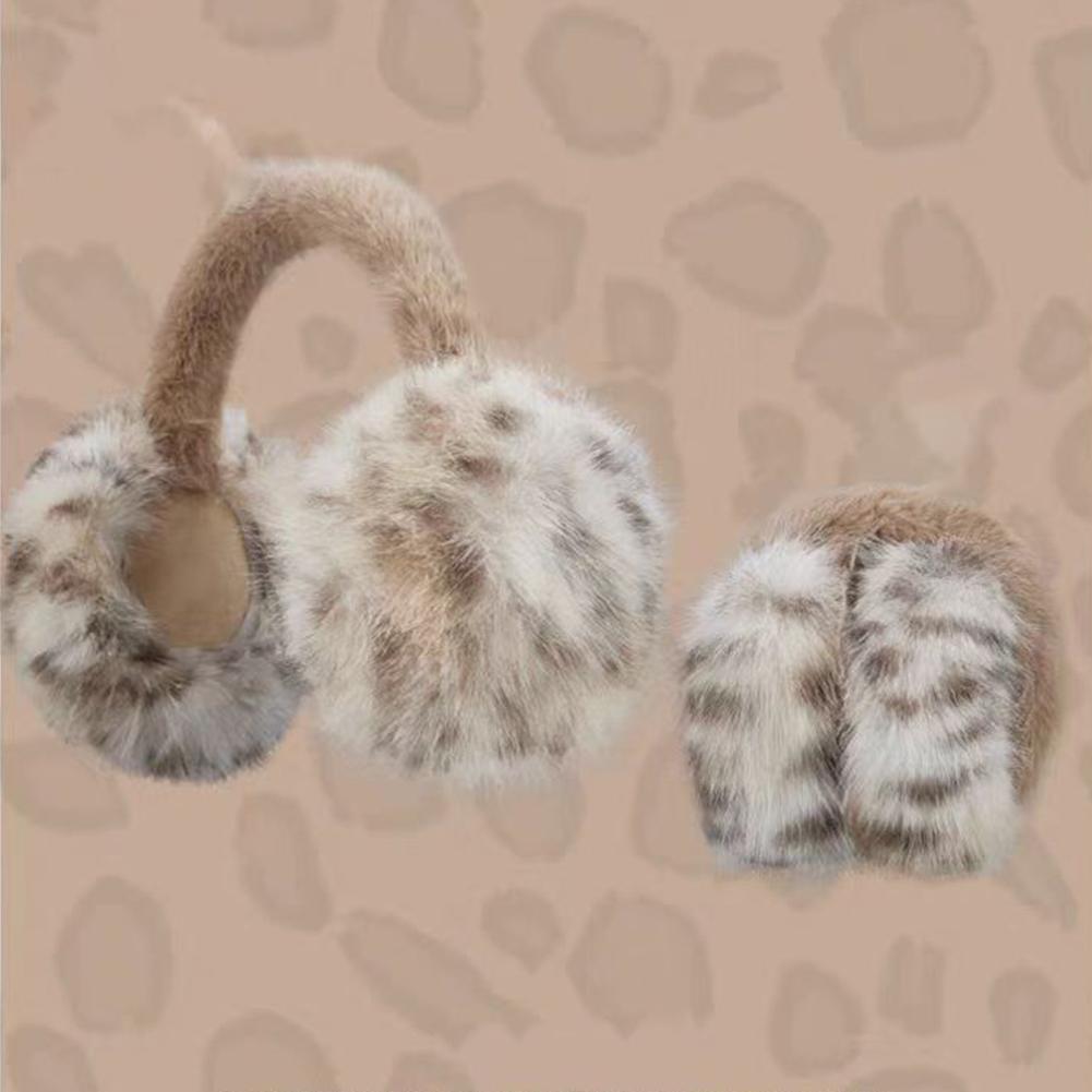 

Winter Leopard Print Earmuffs Soft Plush Winter Ear Warmers for Women Folding Earflap Windproof Outdoor Fur EarMuff хакі