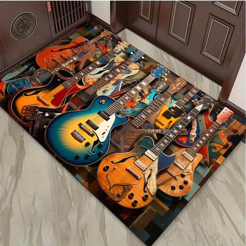 3D Guitar Print Flannel Rug - Luxurious Anti-Slip Carpet for Living Room, Bedroom & Laundry Room, Machine Washable