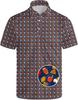 Short-sleeve polo shirt with golf stick figure prints, versatile casual top.